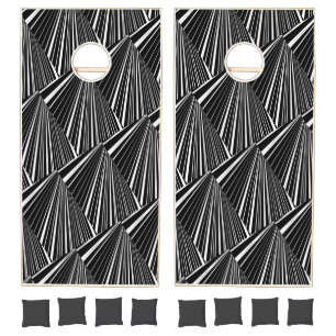 Cornhole Set Black & White Stripe Abstract
