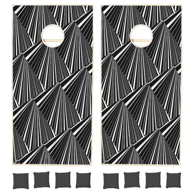 Cornhole Set Black & White Stripe Abstract (Set)