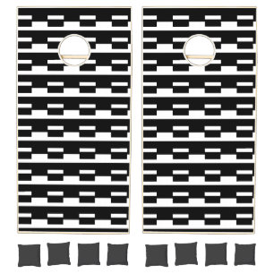 Cornhole Set Black & White Stripe Square 