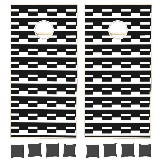 Cornhole Set Black & White Stripe Square  (Set)