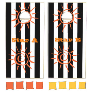 Cornhole Set Black White Stripe Star