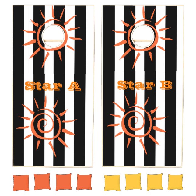 Cornhole Set Black White Stripe Star (Set)