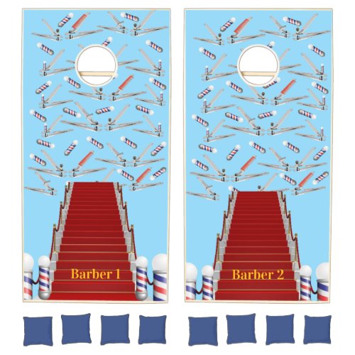 Cornhole Set Blue Barber Clippers Barber Pole