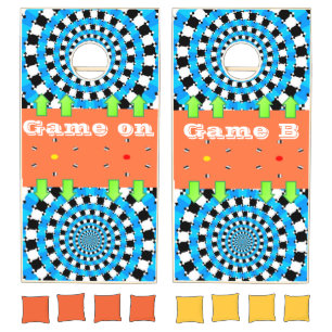 Cornhole Set Blue Circular Orange