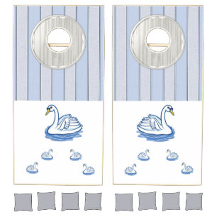 Cornhole Set Blue & Gray Stripe Swans 