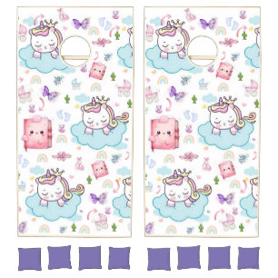 Cornhole Set Blue, Pink Unicorn Rainbow Cat