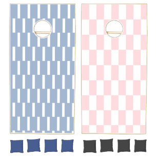 Cornhole Set Blue & Pink White Stripe