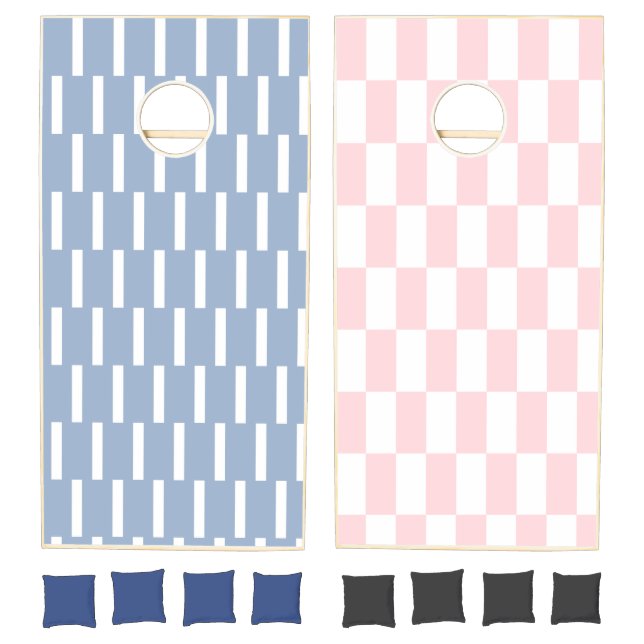 Cornhole Set Blue & Pink White Stripe (Set)