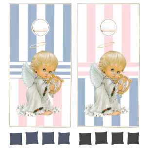 Cornhole Set Blue Pink White Stripe Baby Angel