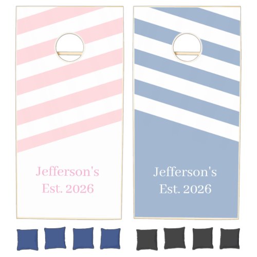 Cornhole Set Blue Pink & White Stripe Vertical