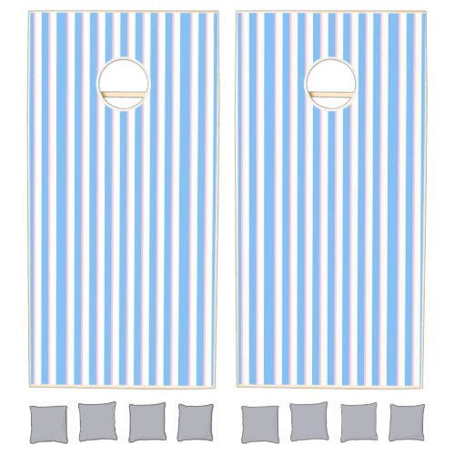 Cornhole Set Blue Pink & White Stripe Vertical