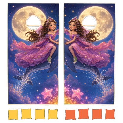 Cornhole Set Blue Whale Fairy Rainbow