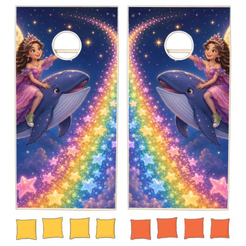 Cornhole Set Blue Whale Fairy Rainbow