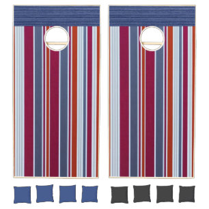 Cornhole Set Blue & Whit, Burgundy Stripe