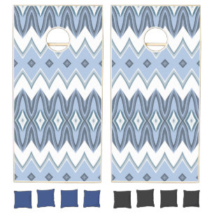Cornhole Set Blue & White Abstract