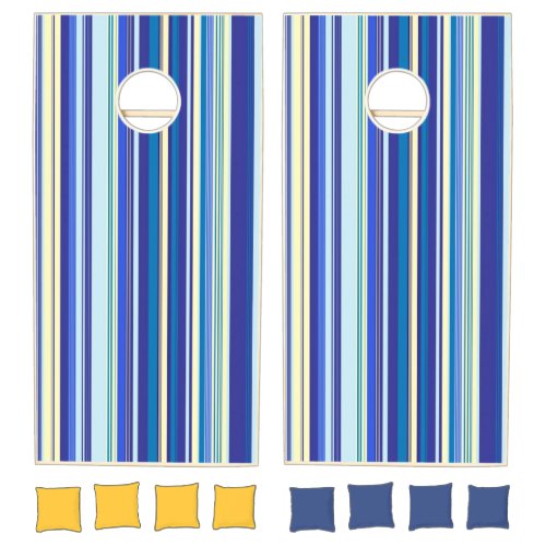 Cornhole Set Blue  White Stripe