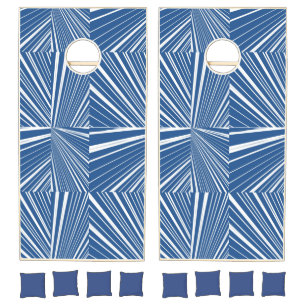 Cornhole Set Blue & White Stripe Abstract