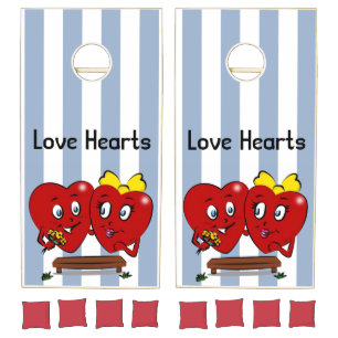 Cornhole Set Blue & White Stripe Love Couple