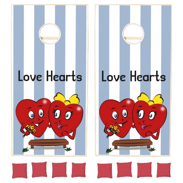 Cornhole Set Blue & White Stripe Love Couple  (Set)