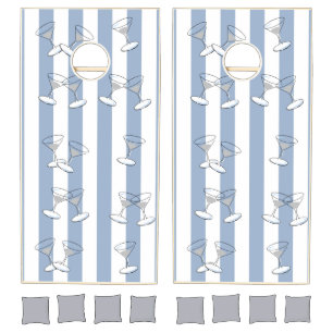 Cornhole Set Blue & White Stripe Martini Glasses