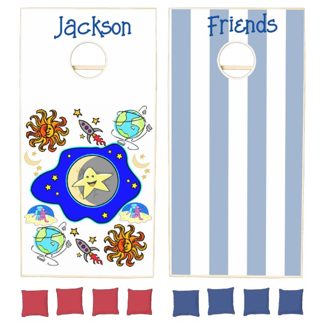 Cornhole Set Blue & White Stripe Space  (Set)