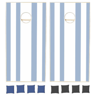 Cornhole Set Blue & White Stripe Vertical