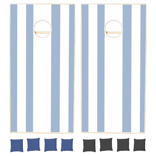 Cornhole Set Blue & White Stripe Vertical (Set)