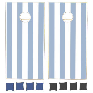 Cornhole Set Blue & White Stripe Vertical