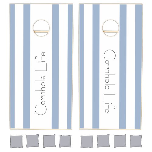 Cornhole Set Blue & White Stripe Vertical