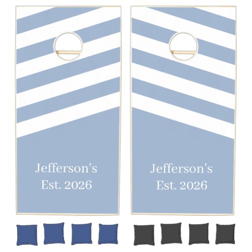 Cornhole Set Blue & White Stripe Vertical