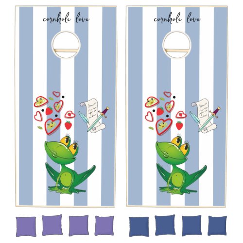 Cornhole Set Blue & White Stripe Vertical Frog