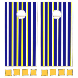Cornhole Set Blue & White Yellow Stripe