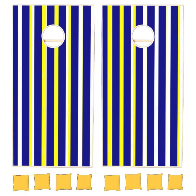 Cornhole Set Blue & White Yellow Stripe (Set)