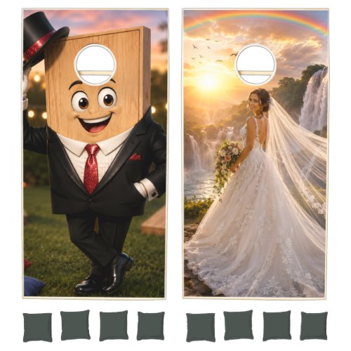 Cornhole Set Bride and Groom Waterfall