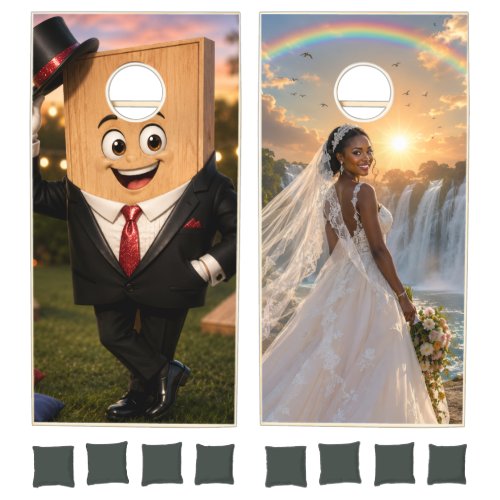 Cornhole Set Bride and Groom Waterfall