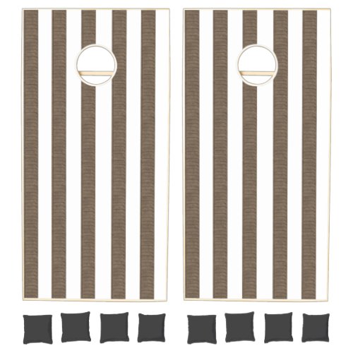 Cornhole Set Brown  White Stripe