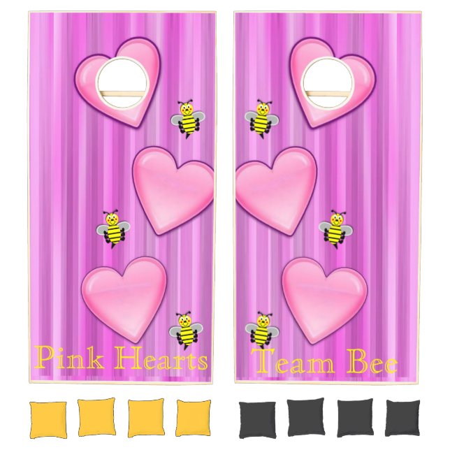 Cornhole Set Bumblebee Pink Hearts (Set)