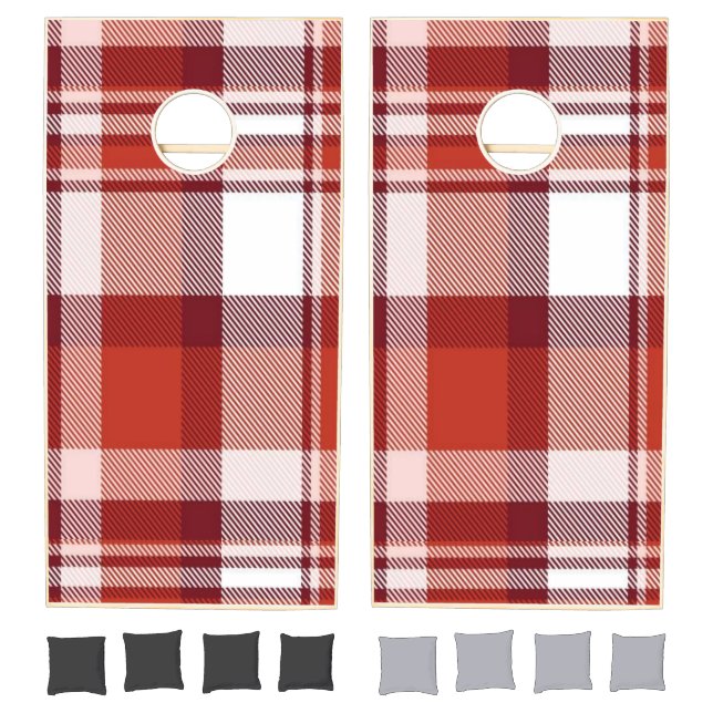 Cornhole Set Burgundy White Plaid (Set)