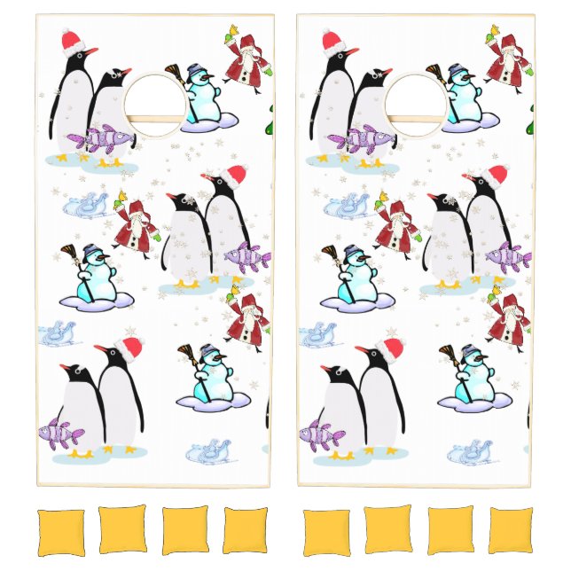 Cornhole Set Christmas Snowman Penguin  (Set)