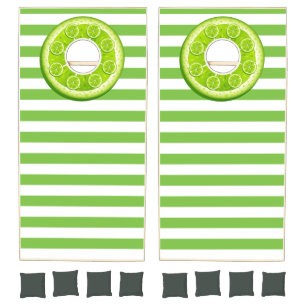 Cornhole Set Circular Lime Green Stripe
