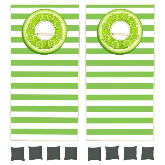 Cornhole Set Circular Lime Green Stripe (Set)