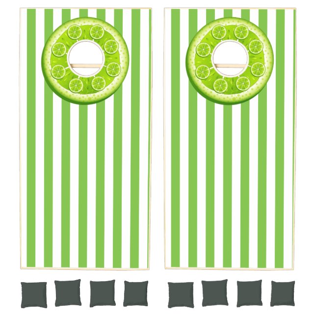 Cornhole Set Circular Lime Green Stripe (Set)