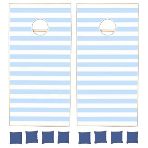 Cornhole Set Classic Baby Blue & White Stripe