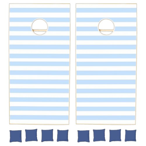 Cornhole Set Classic Baby Blue & White Stripe