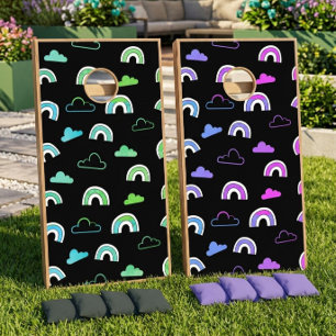 Cornhole Set Clouds Rainbows Black Whimsical
