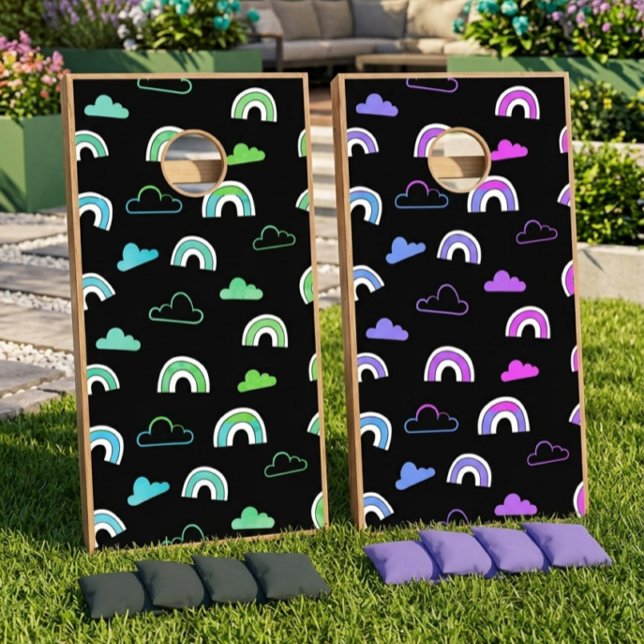 Cornhole Set Clouds Rainbows Black Whimsical (Creator Uploaded)
