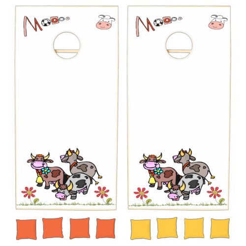 Cornhole Set Cows Moo Floral Grass