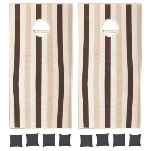 Cornhole Set Curvy Dark Brown  Beige Stripe