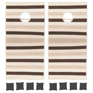 Cornhole Set Curvy Dark Brown & Beige Stripe