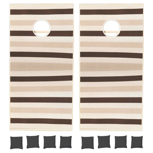 Cornhole Set Curvy Dark Brown & Beige Stripe (Set)
